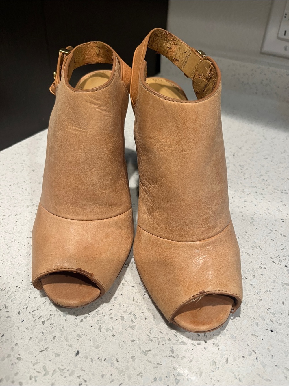 Coach Tan Leather Open-Toe Slingback wedge Heels “LIZZY” Sz 6.5B